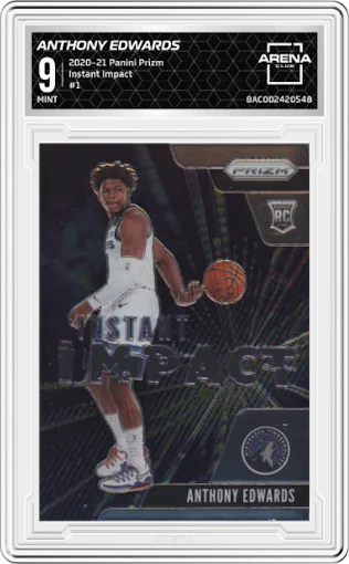 Anthony Edwards from the 2020-21 Panini Prizm set graded by Arena Club and given an overall grade of 9.