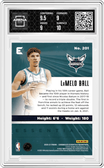 LaMelo Ball from the 2020-21 Panini Chronicles set featuring a Asia parallel graded by Arena Club and given an overall grade of 9.5.