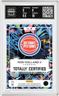 Ron Holland II from the 2024-25 Panini Totally Certified set graded by Arena Club and given an overall grade of 9.5.