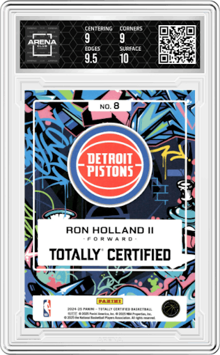 Ron Holland II from the 2024-25 Panini Totally Certified set graded by Arena Club and given an overall grade of 9.5.