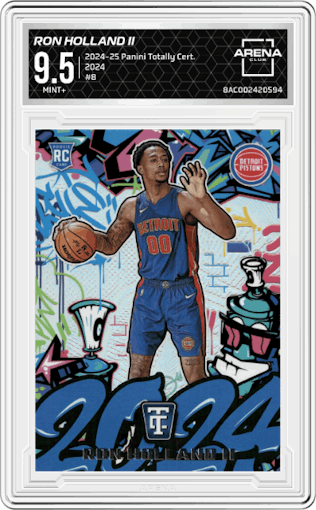 Ron Holland II from the 2024-25 Panini Totally Certified set graded by Arena Club and given an overall grade of 9.5.