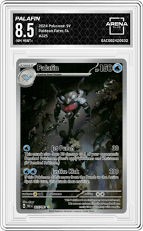 Palafin from the 2024 Pokemon SV set graded by Arena Club and given an overall grade of 8.5.