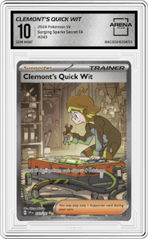 Clemont's Quick Wit from the 2024 Pokemon SV set graded by Arena Club and given an overall grade of 10.