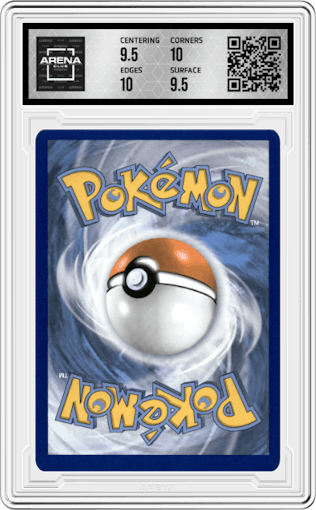 Rocket's Zapdos from the 2021 Pokemon SWSH set featuring a Gym Challenge parallel graded by Arena Club and given an overall grade of 10.