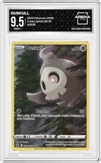 Duskull from the 2023 Pokemon SWSH set graded by Arena Club and given an overall grade of 9.5.