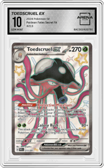 Toedscruel Ex from the 2024 Pokemon SV set graded by Arena Club and given an overall grade of 10.