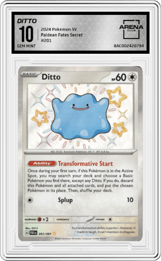 Ditto from the 2024 Pokemon SV set graded by Arena Club and given an overall grade of 10.