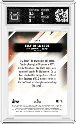 Elly De La Cruz from the 2024 Topps Update set graded by Arena Club and given an overall grade of 9.5.