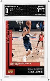 Luka Doncic from the 2019-20 Panini Instant  set graded by Arena Club and given an overall grade of 9.