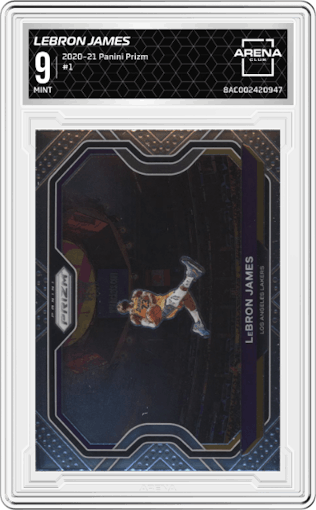 LeBron James from the 2020-21 Panini Prizm set graded by Arena Club and given an overall grade of 9.