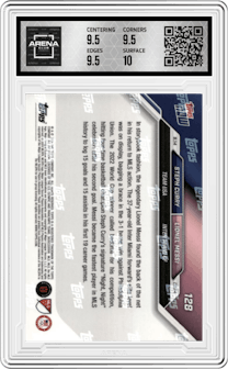 Steph Curry/Lionel Messi from the 2024 Topps Now MLS set graded by Arena Club and given an overall grade of 10.
