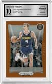 Hunter Tyson from the 2023-24 Panini Prizm Deca set featuring a Orange Prizm parallel graded by Arena Club and given an overall grade of 10.