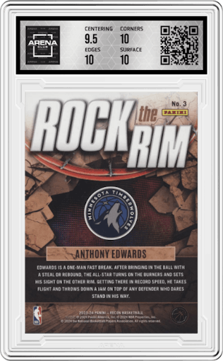 Anthony Edwards from the 2023-24 Panini Recon set graded by Arena Club and given an overall grade of 10.
