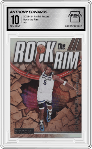 Anthony Edwards from the 2023-24 Panini Recon set graded by Arena Club and given an overall grade of 10.