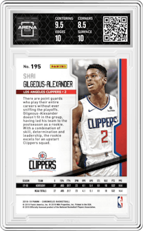Shai Gilgeous-Alexander from the 2018-19 Panini Chronicles set graded by Arena Club and given an overall grade of 9.