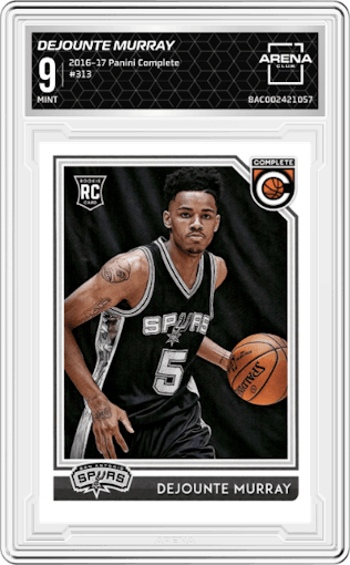 Dejounte Murray from the 2016-17 Panini Complete set graded by Arena Club and given an overall grade of 9.