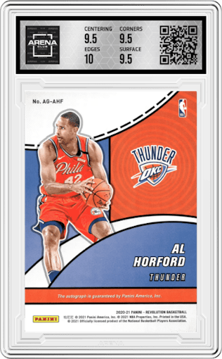 Al Horford from the 2020-21 Panini Revolution set graded by Arena Club and given an overall grade of 10.