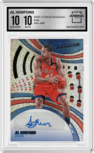 Al Horford from the 2020-21 Panini Revolution set graded by Arena Club and given an overall grade of 10.
