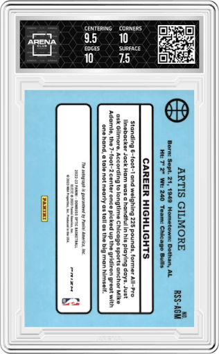 Artis Gilmore from the 2022-23 Panini Donruss Optic  set featuring a Choice parallel graded by Arena Club and given an overall grade of 8.