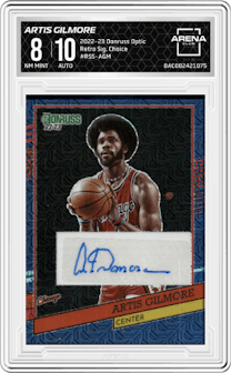 Artis Gilmore from the 2022-23 Panini Donruss Optic  set featuring a Choice parallel graded by Arena Club and given an overall grade of 8.