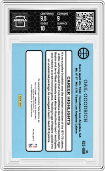 Gail Goodrich  from the 2022-23 Panini Donruss Optic  set featuring a Choice parallel graded by Arena Club and given an overall grade of 9.5.