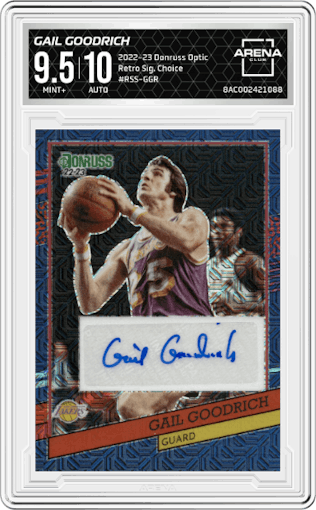 Gail Goodrich  from the 2022-23 Panini Donruss Optic  set featuring a Choice parallel graded by Arena Club and given an overall grade of 9.5.