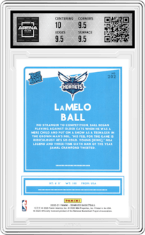 LaMelo Ball from the 2020-21 Panini Donruss set graded by Arena Club and given an overall grade of 10.