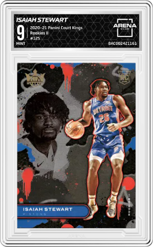 Isaiah Stewart from the 2020-21 Panini Court Kings set graded by Arena Club and given an overall grade of 9.