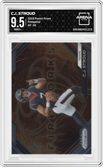 C.J. Stroud from the 2023 Panini Prizm set graded by Arena Club and given an overall grade of 9.5.