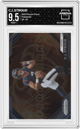 C.J. Stroud from the 2023 Panini Prizm set graded by Arena Club and given an overall grade of 9.5.