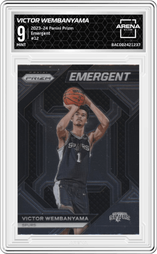 Victor Wembanyama from the 2023-24 Panini Prizm set graded by Arena Club and given an overall grade of 9.