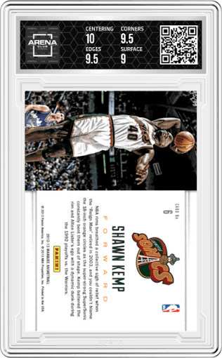 Shawn Kemp from the 2012-13 Panini Marquee  set graded by Arena Club and given an overall grade of 9.5.