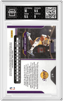 LeBron James from the 2020-21 Panini Prizm set graded by Arena Club and given an overall grade of 9.5.