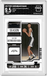 Victor Wembanyama  from the 2023-24 Panini Contenders set featuring a Retail parallel graded by Arena Club and given an overall grade of 9.5.