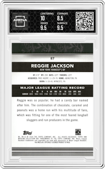 Reggie Jackson from the 2024 Topps Museum Collection set featuring a Gold parallel graded by Arena Club and given an overall grade of 9.