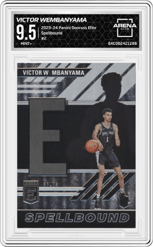Victor Wembanyama from the 2023-24 Panini Donruss Elite set graded by Arena Club and given an overall grade of 9.5.
