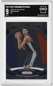 Victor Wembanyama from the 2023-24 Panini Prizm set graded by Arena Club and given an overall grade of 9.