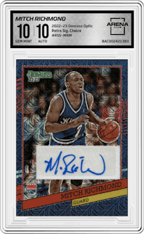 Mitch Richmond from the 2022-23 Panini Donruss Optic  set featuring a Choice parallel graded by Arena Club and given an overall grade of 10.