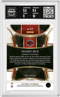Gradey Dick from the 2023-24 Panini Select  set featuring a Orange Tectonic parallel graded by Arena Club and given an overall grade of 9.5.