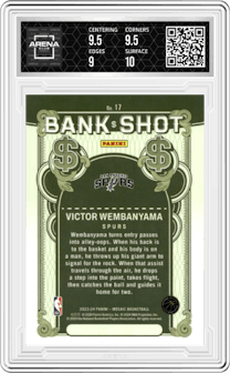 Victor Wembanyama from the 2023-24 Panini Mosaic set graded by Arena Club and given an overall grade of 9.5.