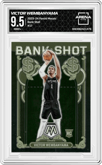 Victor Wembanyama from the 2023-24 Panini Mosaic set graded by Arena Club and given an overall grade of 9.5.