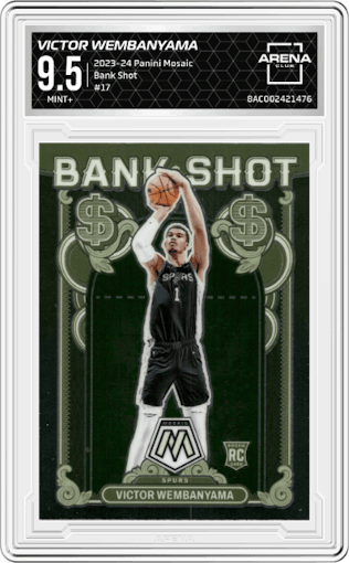 Victor Wembanyama from the 2023-24 Panini Mosaic set graded by Arena Club and given an overall grade of 9.5.