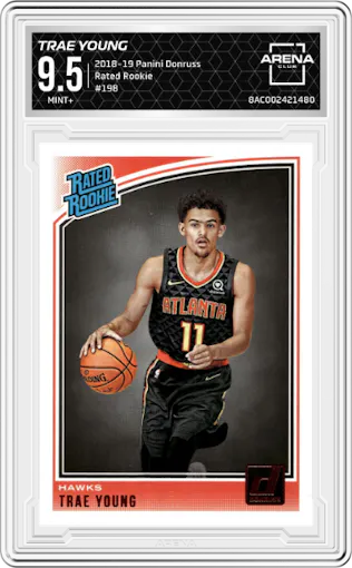 Trae Young from the 2018-19 Panini Donruss  set graded by Arena Club and given an overall grade of 9.5.