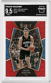 Franz Wagner from the 2021-22 Panini Select set featuring a Red Wave parallel graded by Arena Club and given an overall grade of 9.5.