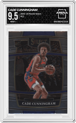 Cade Cunningham from the 2021-22 Panini Select set graded by Arena Club and given an overall grade of 9.5.