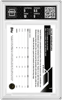 Victor Wembanyama from the 2023-24 Topps Chrome set graded by Arena Club and given an overall grade of 9.5.