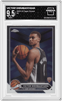 Victor Wembanyama from the 2023-24 Topps Chrome set graded by Arena Club and given an overall grade of 9.5.