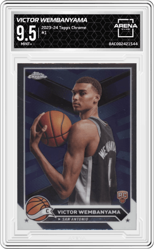 Victor Wembanyama from the 2023-24 Topps Chrome set graded by Arena Club and given an overall grade of 9.5.