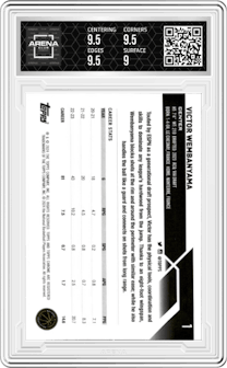 Victor Wembanyama from the 2023-24 Topps Chrome set graded by Arena Club and given an overall grade of 9.5.