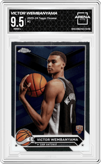 Victor Wembanyama from the 2023-24 Topps Chrome set graded by Arena Club and given an overall grade of 9.5.